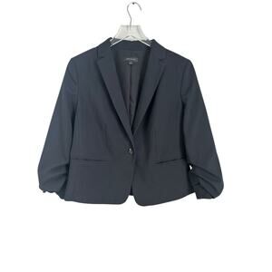 ANN TAYLOR Black Weekend Gathered Roll Sleeve 1-Button Blazer‎ SZ 12 Corpcore